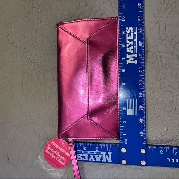 Pink Metallic Envelope Clutch Purse Wristlet y2k NYE - Picture 3 of 7